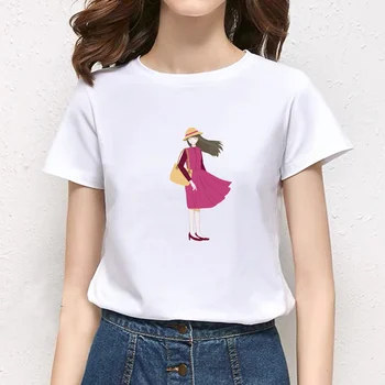2021 Meninas Novas Camiseta De Grandes Dimensões O Pescoço De Verão, Camisa De Manga Curta Mulher Branca Camiseta Da Moda Vestuário Feminino Menina Senhoras Topo Tee