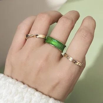 3pcs/set Coreia Moda Minimalista e Geométrica Conjuntos de anéis para as Mulheres Garota Esmalte Verde Trançado Aberto Anéis Ajustáveis de Jóias de Casamento