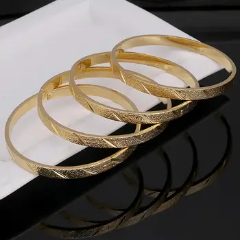 4pcs de Dubai Moda Pulseira de Ouro Cor Birr Bracelete para as Mulheres da África Árabe Jóias