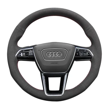 Adequado para Audi A6L A7 Q5L Q3, A5, Q7 couro costurado a mão de camurça cobertura de volante