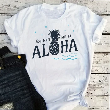 Aloha Abacaxi Camiseta de Verão Retro desenho animado de Meninas Abacaxi Harajuku Gráfico T-Shirts 2021 Homens de Vestuário de Moda S-XXXL Branco