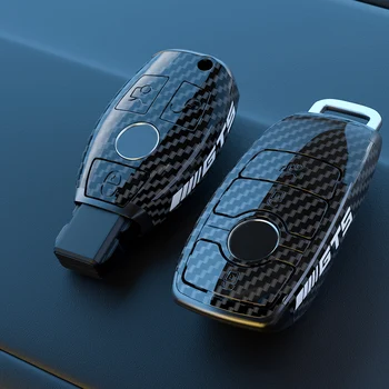 De fibra de carbono de padrão de chave de caso Tecla da tampa protetora do caso shell de titular da marca Mercedes Benz 2017 E Classe W213 2018 S classe Accessorie