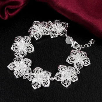 H317 de qualidade superior, cor Prata noiva jóias esculpidas oco flores pulseiras &pulseiras de lindo e romântico presente de casamento Venda