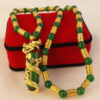 Precisão jóias jóias de arenito Colar Panlong cilíndrica emeraldes longa cadeia colar de cadeia de camisola+caixa