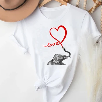 T-shirts Mulheres Animais dos desenhos animados de Amor Doce Primavera, Verão, Dia dos Namorados Tendência Gráfico Tshirt Superior Senhora de Impressão de Viagens Tee T-Shirt